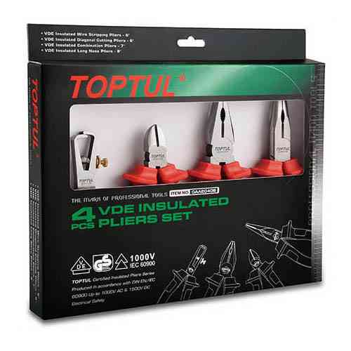 Набор шарнирно-губцевого инструмента диэлектрический 4ед. 1000V VDE TOPTUL GAAE0406 Харків