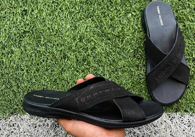 Мужские кожаные  летние шлепанцы-сланцы Tommy Hilfiger Black Київ - зображення 5