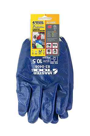 Перчатки масло-бензостойкие MASTERTOOL полное нитриловое покрытие вязаный манжет 10.5" подвес синие  Харьков