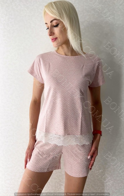 Женская пижама-шорты с кружевом и футболкой "Peachy Pearl" (арт. LPK 2870/11/01) Кривой Рог - изображение 1