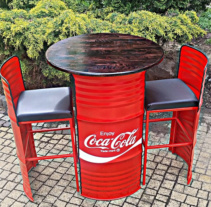 Промо-стол из металлической бочки + 2 барных стула | Брендированный барный стол Киев - изображение 2