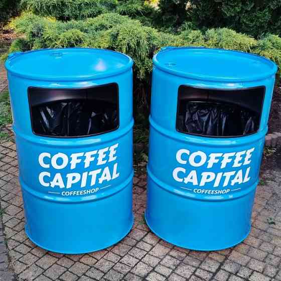 Урна 200 л з металевої бочки з вашим логотипом| урна для фудкорту, кафе, кав'ярні Київ