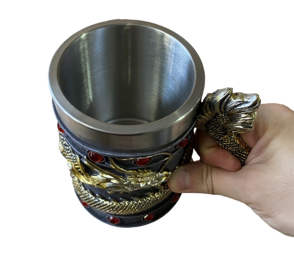 Кружка Чашка Бокал 3D  Нержавеющая Сталь Дракон Золотой Танкард 550 мл Київ - зображення 5