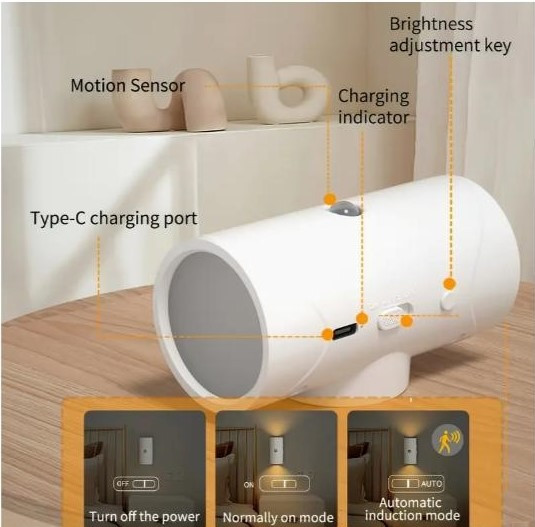 Два акумуляторних LED-нічникі з датчиком руху, магнітним кріпленням та трьома рівнями яскравості Київ - зображення 3