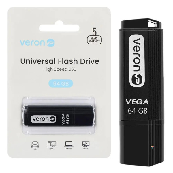 Флеш пам`ять Veron USB 64GB Vega Series 121 Black Харків - зображення 2