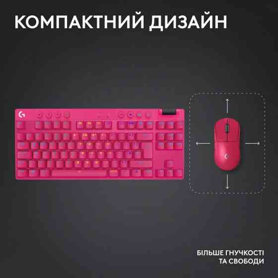 Клавиатура компьютерная безпроводная Logitech G Pro X TKL Lightspeed Tactile Magenta L920-012159 пур Киев