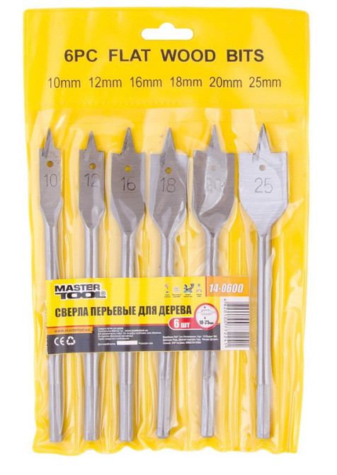 Набор сверл для дерева MASTERTOOL перьевых 6 шт 10/12/16/18/20/25 мм 14-0600 Харків - зображення 2