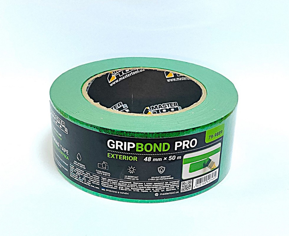 Лента малярная для грубых работ MASTERTOOL GripBond Pro Exterior 48 мм×50 м зеленая 79-9889 Харьков - изображение 1