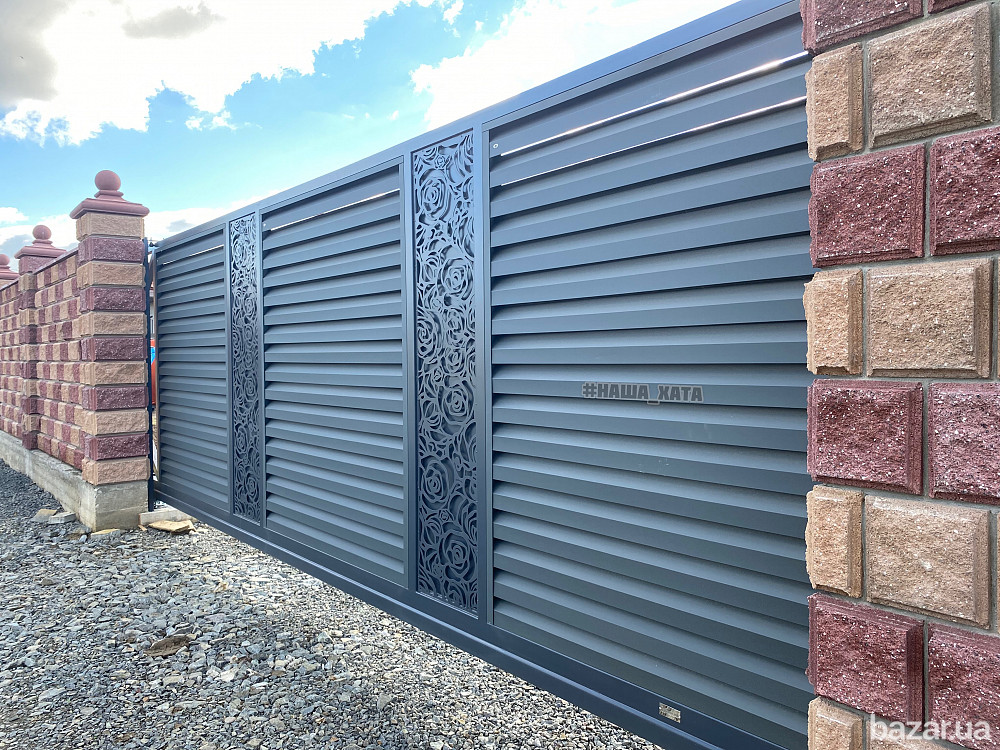 Відкатні ворота з декоративною вставкою Рахов - изображение 8