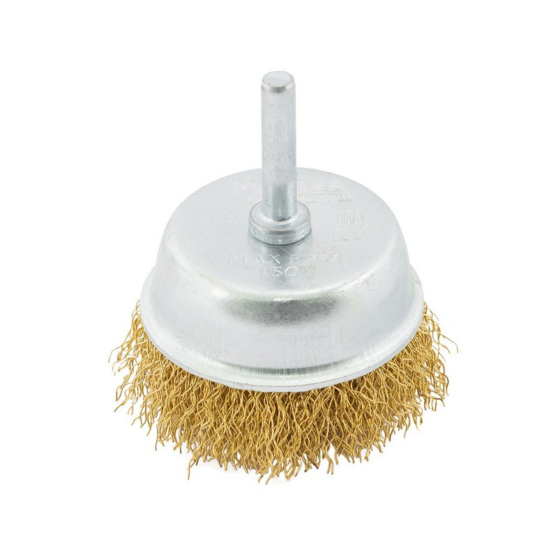 Щетка торцевая MASTERTOOL из латунированной рифленой проволоки 65 мм со стержнем 1/4" 19-7406 Харьков - изображение 1