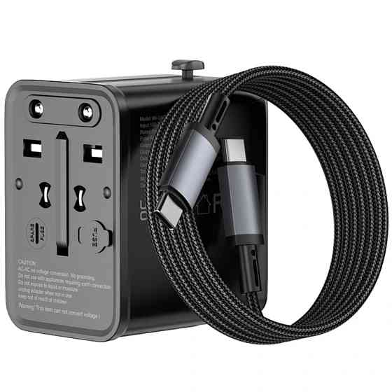 Сетевой универсальный переходник WIWU UA013 20W GaN + 1USB-A/2C with retractable cable Type-C Херсон