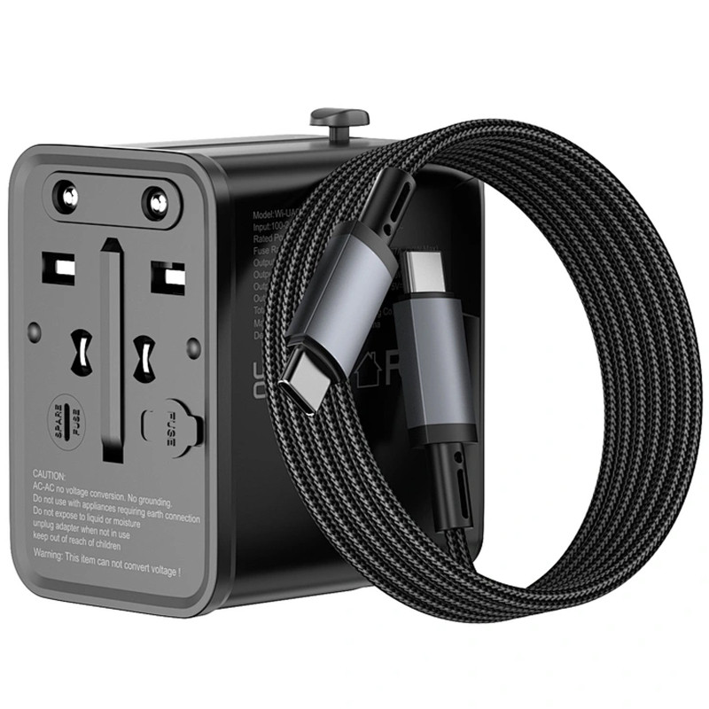 Сетевой универсальный переходник WIWU UA013 20W GaN + 1USB-A/2C with retractable cable Type-C Херсон - изображение 4
