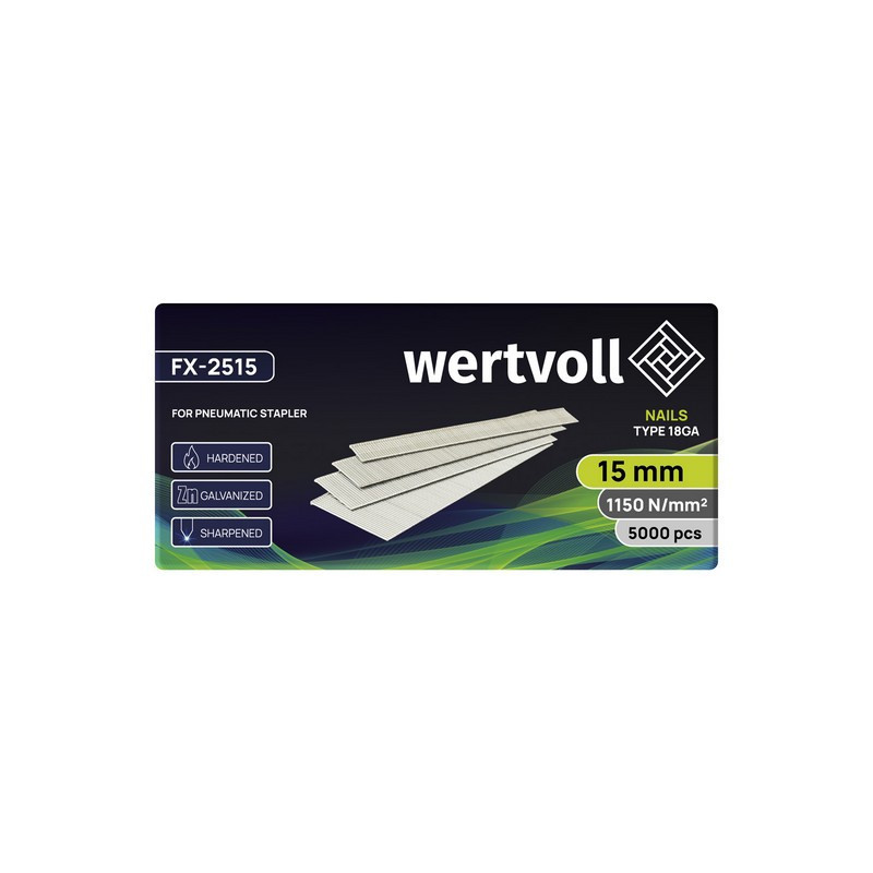 Гвоздь закаленный для пневмостеплера WERTVOLL тип 18GA 15 мм/1.0х1.25 мм 5000 шт FX-2515 Харьков - изображение 2