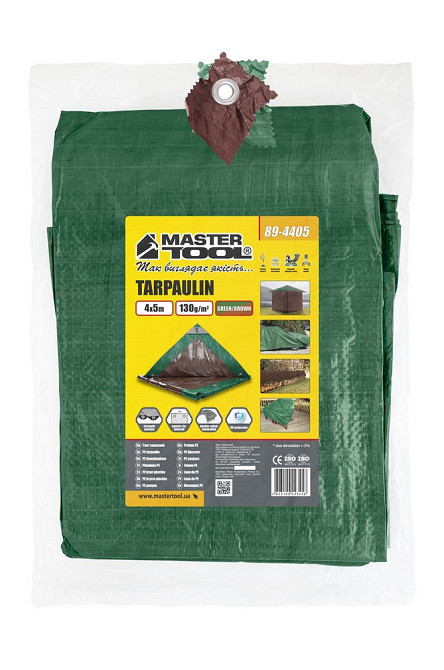 Тент универсальный MASTERTOOL TARPAULIN 4 × 5 м двухсторонний 130 г/м² Green/Brown 89-4405 Харків - зображення 4