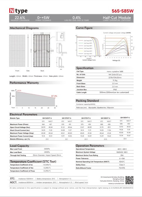 Двосторонні сонячні панелі фотомодулі Q-sun solar 575W QN-575HT-6 Львів - зображення 4