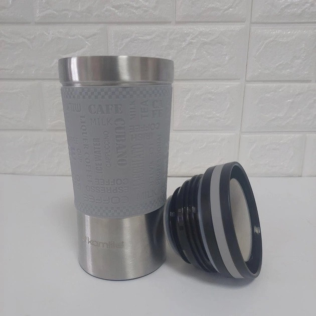 Термокухоль Kamille KM-2156-Grey 380 мл сіра Київ - зображення 1