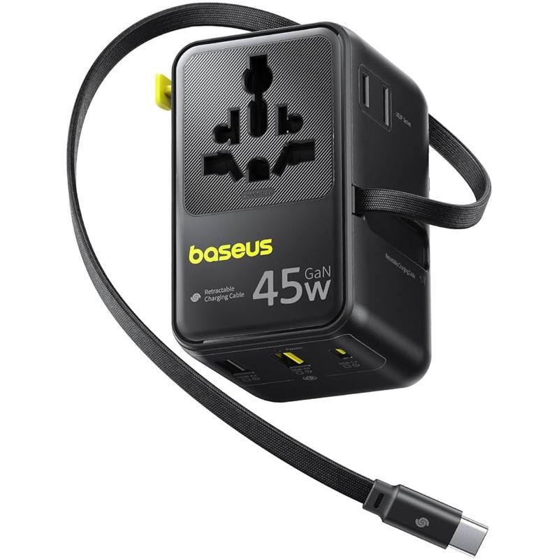 Сетевой универсальный переходник Baseus AG11 45W with retractable cable (2USB-A/1C/1Socket) (E0307F) Херсон - изображение 1