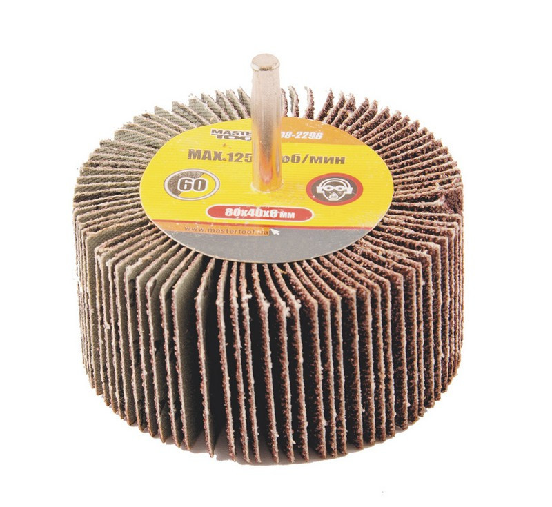 Насадка шлифовальная лепестковая MASTERTOOL зерно 60 80х40 мм со стержнем 6 мм 08-2296 Харків - зображення 1