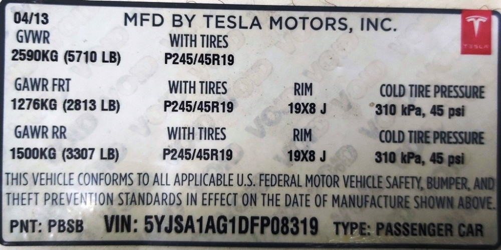 Этикетка (лейба, наклейка) основная c производственной информацией Tesla model S 70 1462927-00-C Київ - зображення 1