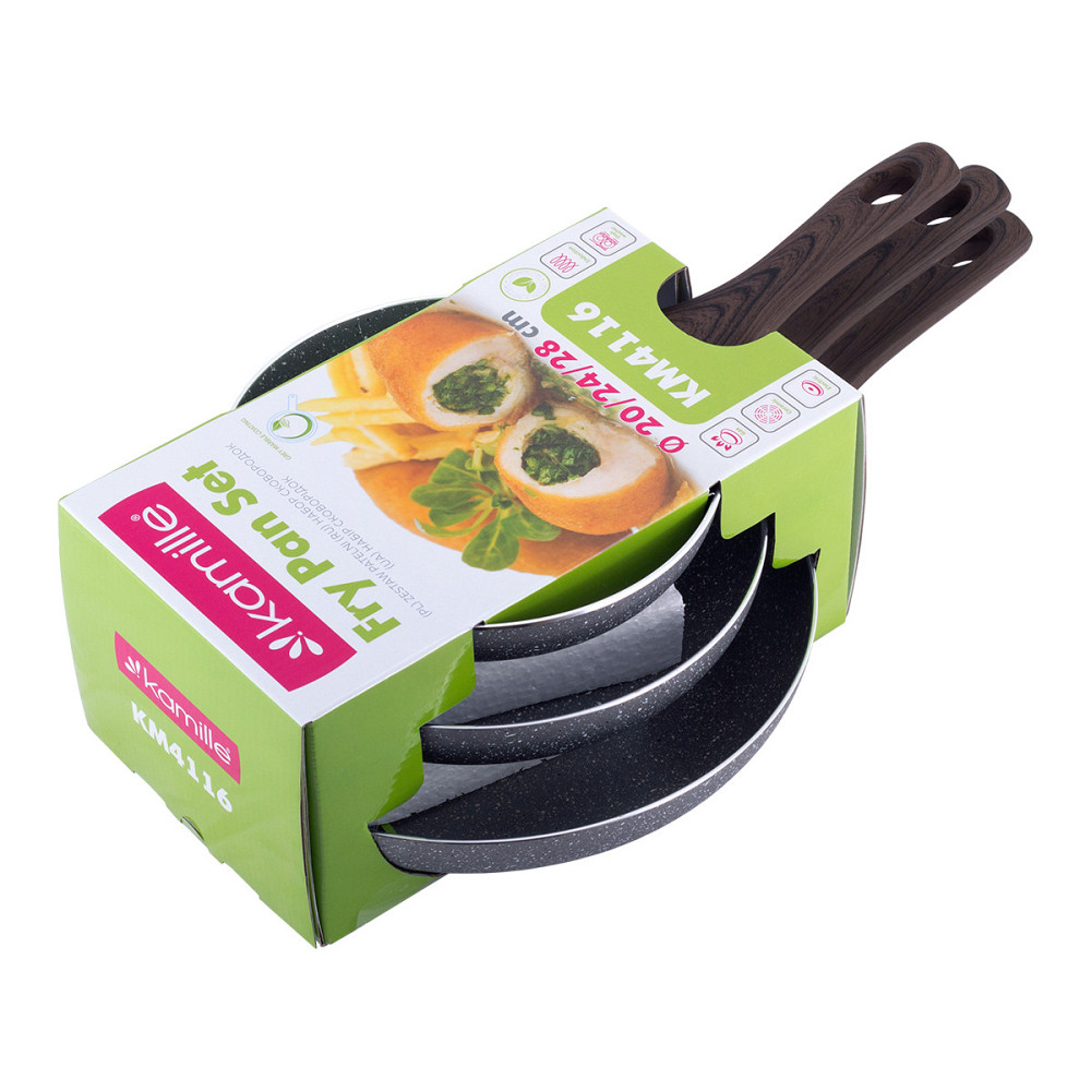 Набор сковород Kamille (20см, 24см, 28см) с антипригарным покрытием Grey marble Одесса - изображение 2