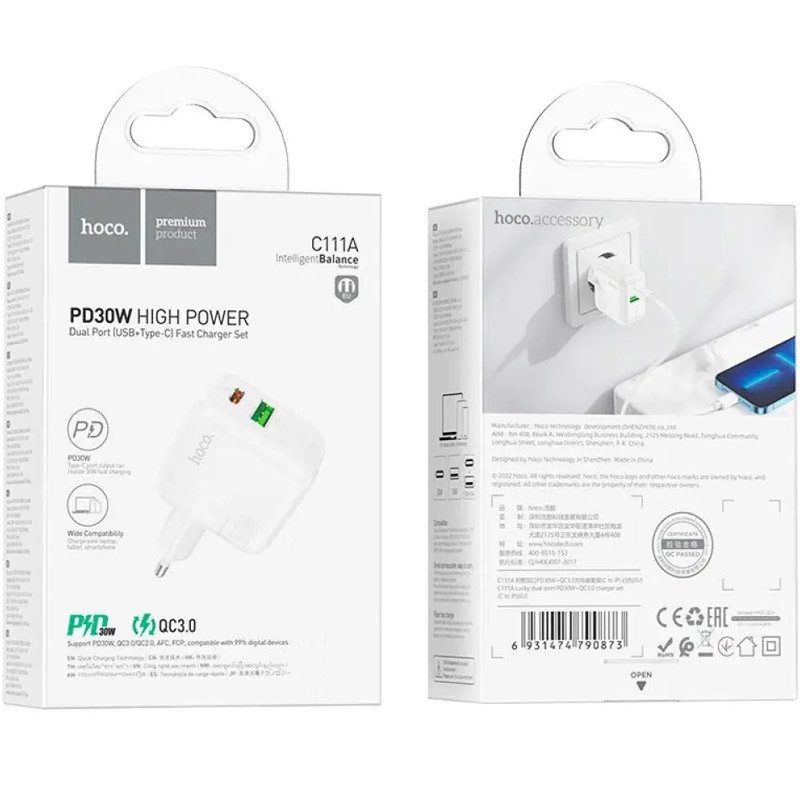 Уценка СЗУ Hoco C111A PD 30W+QC3.0 (1USB-A/1C) Херсон - зображення 4