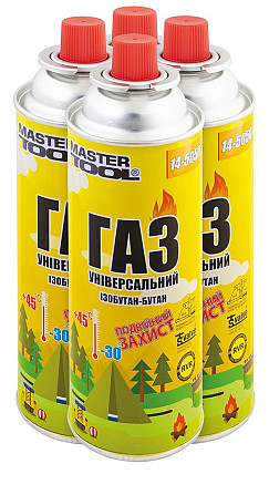Газ бутан MASTERTOOL "УНИВЕРСАЛЬНЫЙ" 220 г двойная защита RVR TSV 4 шт 14-5050PC Харьков - изображение 1