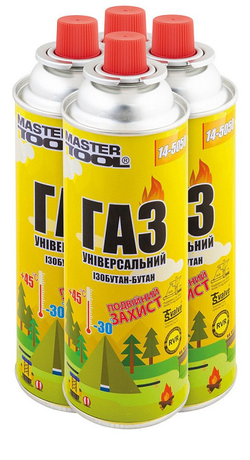 Газ бутан MASTERTOOL "УНИВЕРСАЛЬНЫЙ" 220 г двойная защита RVR TSV 4 шт 14-5050PC Харьков - изображение 1