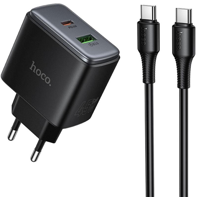 СЗУ Hoco C158A Upgrade PD45W (1USB-A/1C) + кабель Type-C to Type-C Херсон - зображення 1