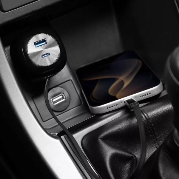 Автомобільний зарядний пристрій Proove Pulsar 65W (Type-C + USB) + Retractable Type-C Cable Black (C Харків - зображення 2