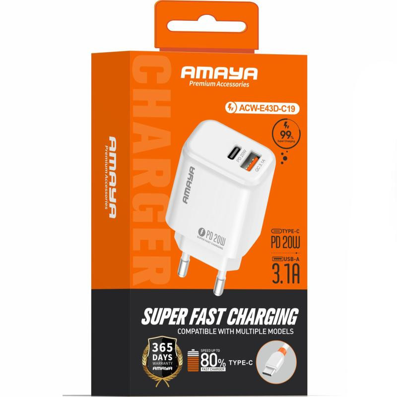 СЗУ Amaya E43D PD20W (1USB-A/1C) + кабель USB to Type-C Херсон - зображення 2