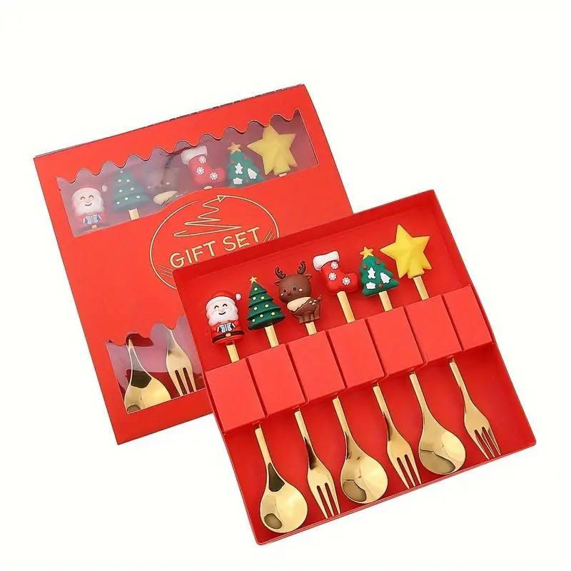 Набор новогодних десертных приборов Merry Christmas золотые 6 шт Одеса - зображення 2