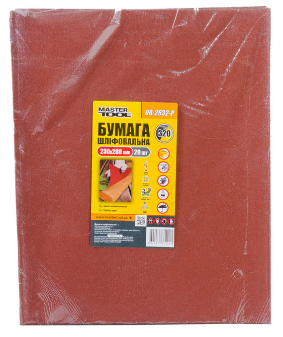 Бумага шлифовальная водостойкая MASTERTOOL Р320 230 × 280 мм 20 шт 08-2632-Р Харьков - изображение 1