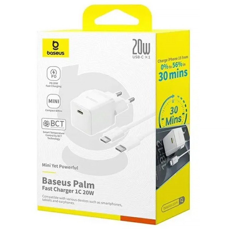 СЗУ Baseus Palm Fast Charger 20W (1USB-C) + кабель Type-C to Type-C (P10111602) Херсон - зображення 3