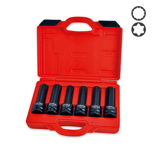 Набор головок длинных ударных 3/4" E18, E20, E22, E24, 17мм, 19мм 6 ед. TOPTUL JGAI0602 Харків - зображення 1
