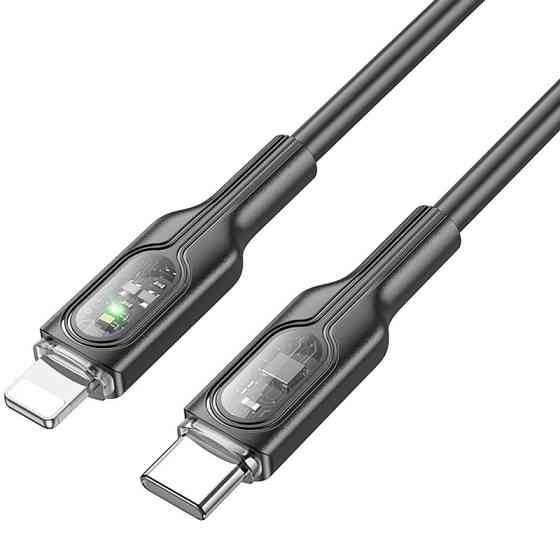 Дата кабель Hoco U120 Transparent explore intelligent power-off PD 27W Type-C to Lightning (1.2m) Херсон