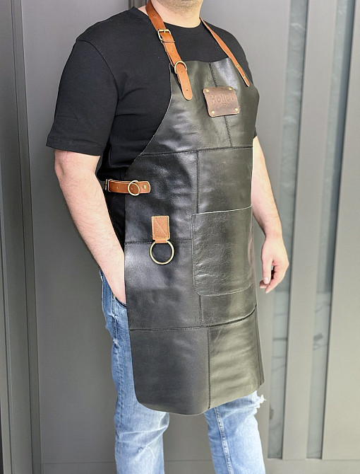 Фартук из натуральной кожи черный HollaApron Black Харків - зображення 5