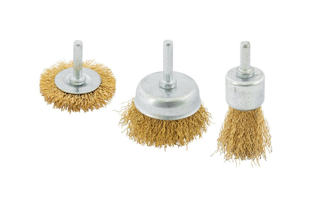 Набор щеток MASTERTOOL 3 шт - торцевая/дисковая со стержнем ¼" Ø 25/50// 50 мм из латунированной риф Харьков - изображение 2