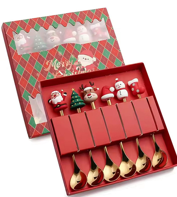 Набор новогодних десертных приборов Merry Christmas золотые 6 шт Одеса - зображення 1