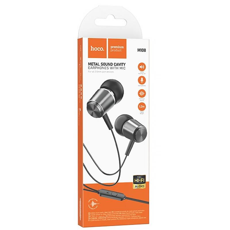 Стерео Наушники Hoco M108 Spring metal universal with mic (3.5mm/1.2m) Херсон - изображение 2
