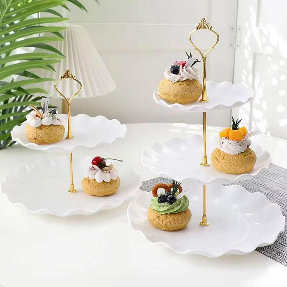 Подставка 3-ярусная Leeseph для десертов, фруктов и бутербродов белая с золотом Одеса - зображення 8