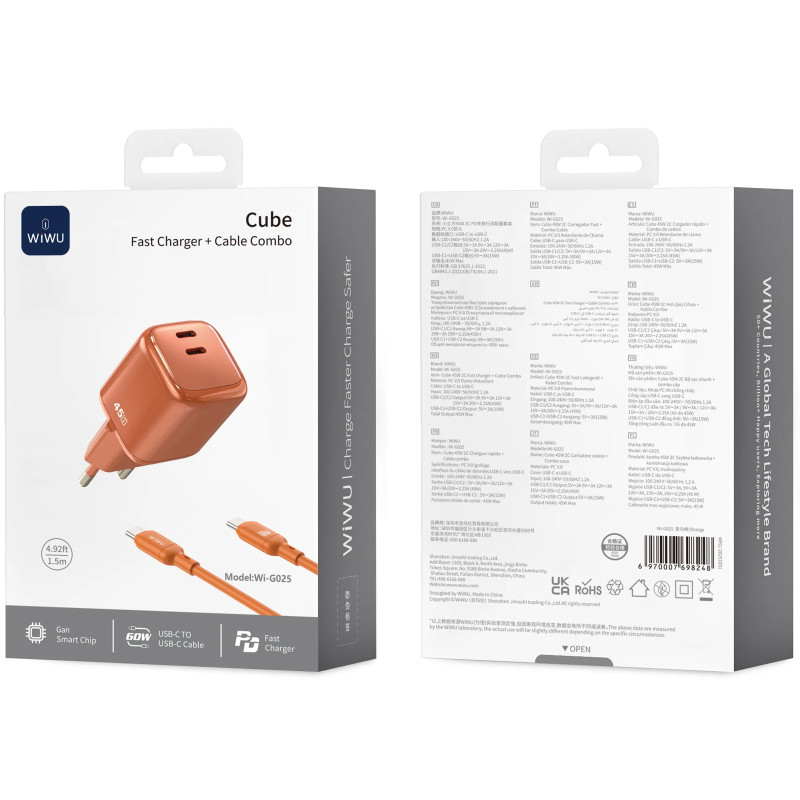 СЗУ WIWU G025 Cube PD45W (2USB-C) + кабель Type-C to Type-C Херсон - изображение 2