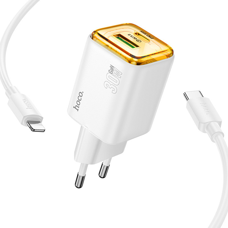 СЗУ Hoco N53 Monsoon PD30W+QC3.0 (1USB-A/1C) + кабель Type-C to Lightning Херсон - зображення 2