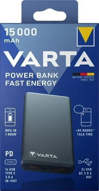 Power Bank Varta Fast Energy 15000 mAh серый (УМБ, Пауэрбанк) Херсон - зображення 4