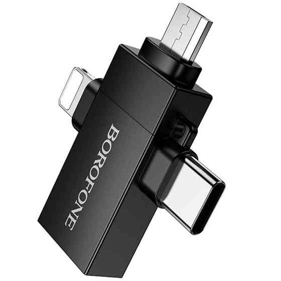 Переходник Borofone BV26D 3in1 Lightning male/Type-C male/Micro male to USB2.0 female Херсон