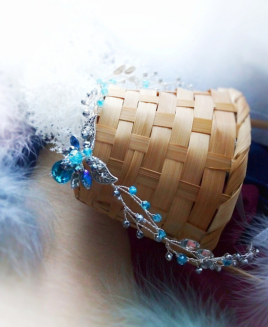 Ельфійська діадема срібний блакитний гілка обідок обруч косплей листя крапля фентезі виступ Луцьк - зображення 2