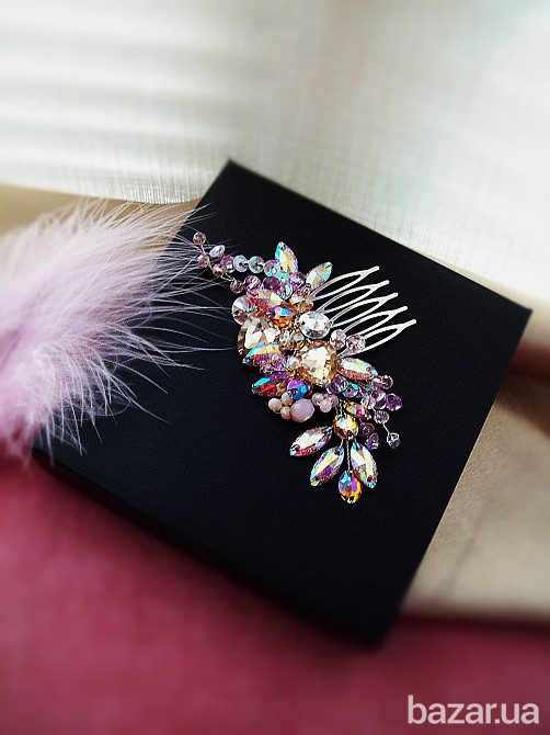 Рассвет сверкающий гребень заколка розовый желтый для волос украшение гребешок в прическу Луцк - изображение 2