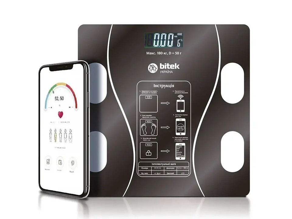 Весы напольные Bitek BT-1605 180 кг черные Киев - изображение 1