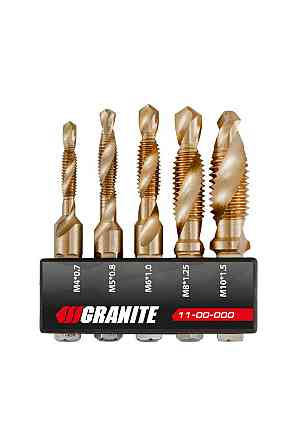 Набор сверл-метчиков GRANITE HSS M4х0.7 мм/ M5х0.8 мм/ M6х1.0 мм/ M8х1.25 мм/ M10х1.5 мм DIN338 11-0 Харків