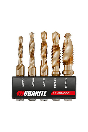 Набор сверл-метчиков GRANITE HSS M4х0.7 мм/ M5х0.8 мм/ M6х1.0 мм/ M8х1.25 мм/ M10х1.5 мм DIN338 11-0 Харків - зображення 1