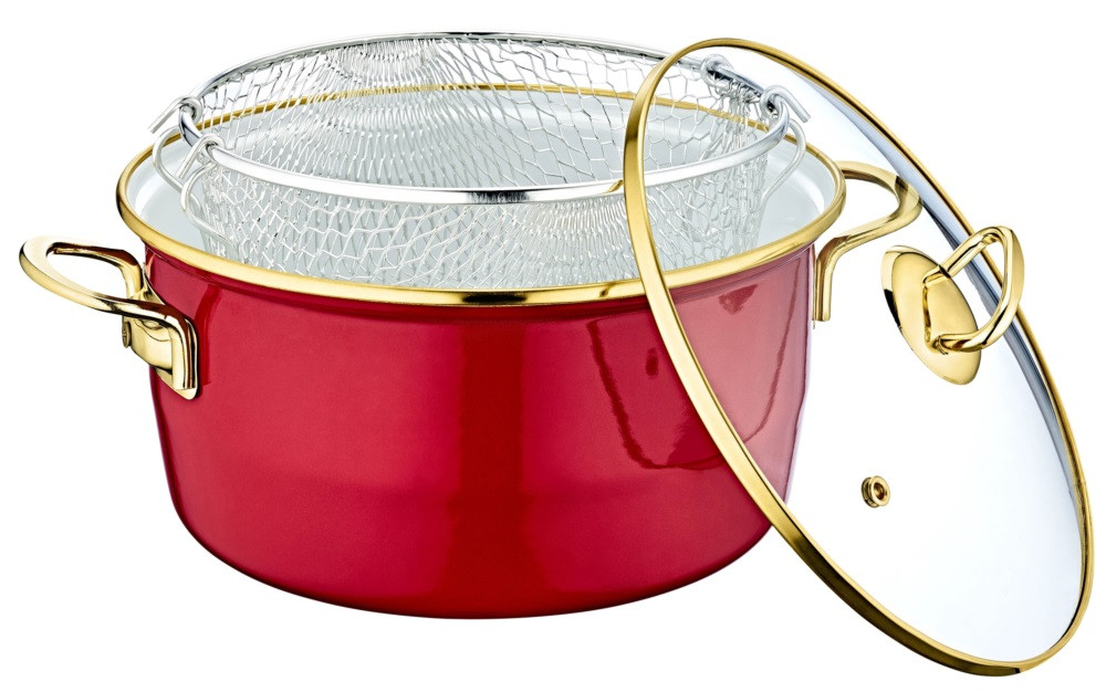 Каструля з кошиком для фритюру OMS 10100-22-Red 22 см 3.7 л червона Київ - зображення 1